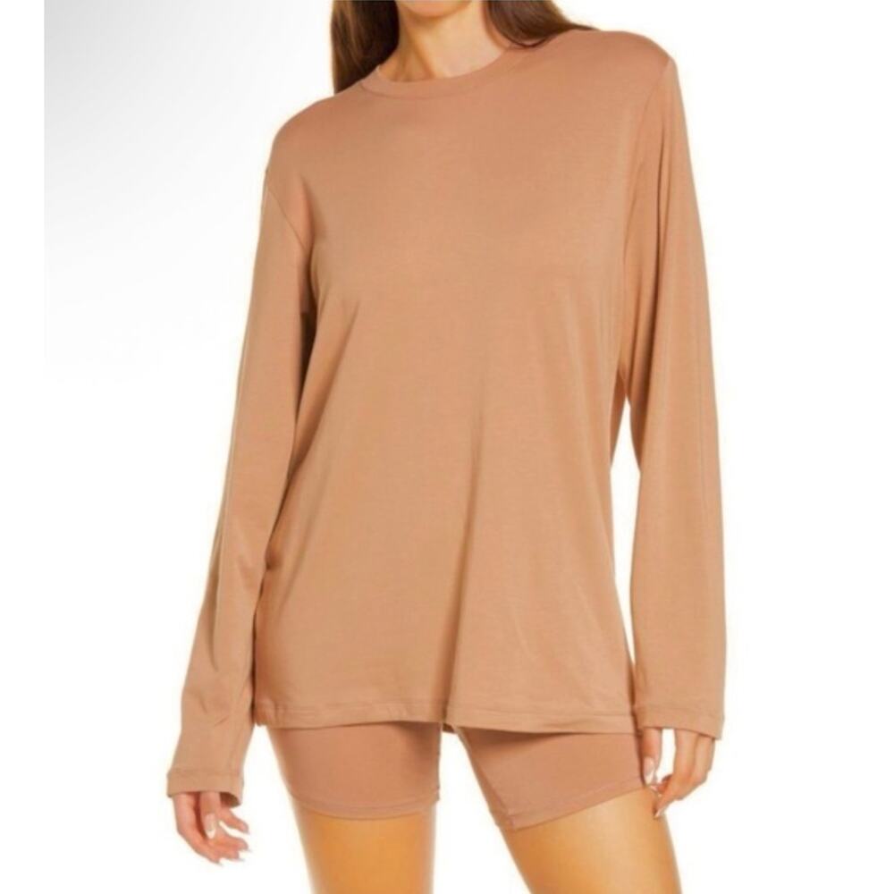 SKIMS Boyfriend Long Sleeve Relaxed Fit T-Shirt Sienna Size XL Oversized Comfy